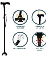Folding Walking Stick with LED Light & Alarm