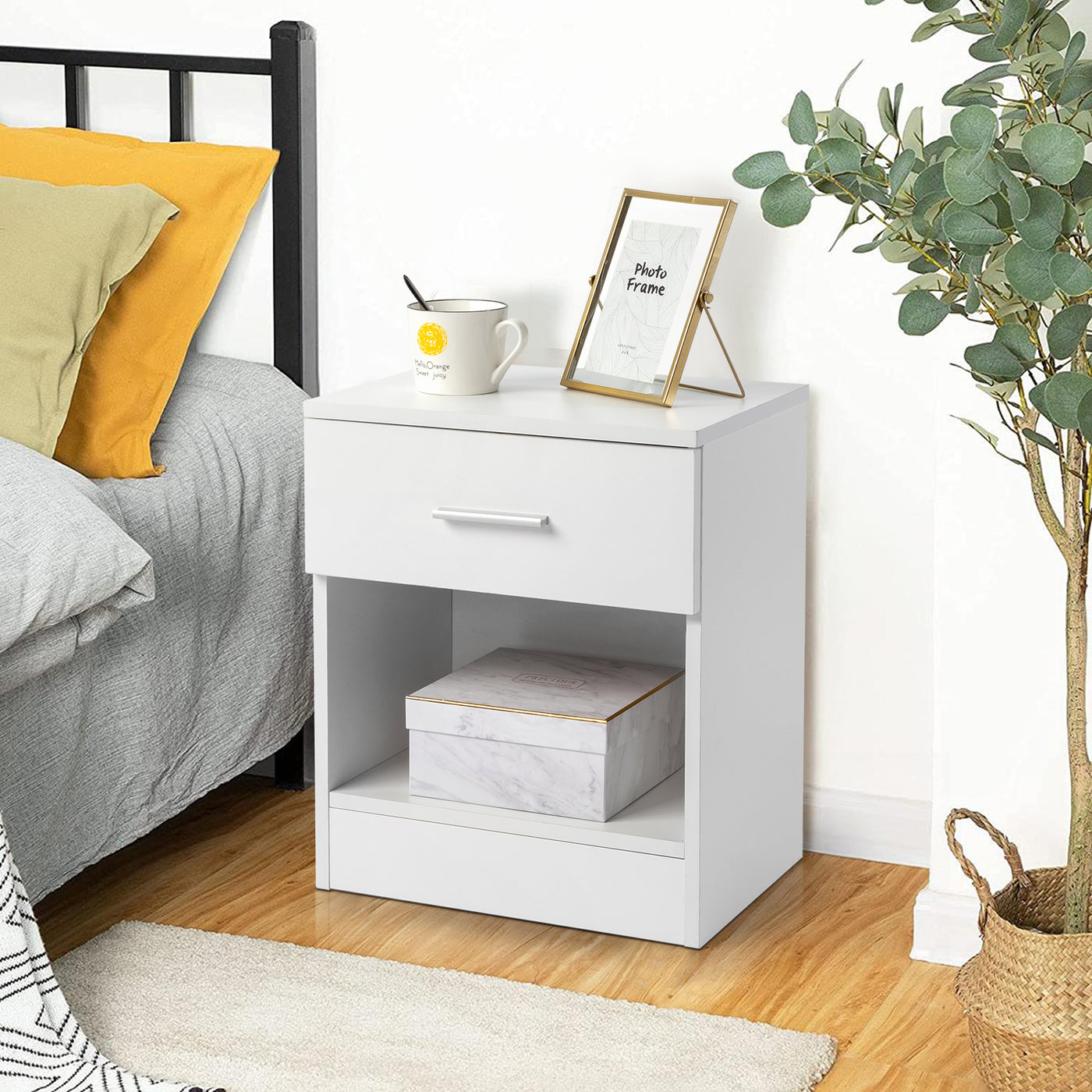 White 2-Tier Nightstand Bedside Cabinet