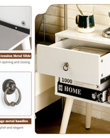 White Bedside Table with Drawer & Wood Legs - Image 2