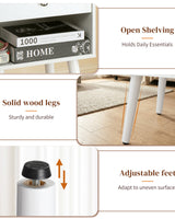 White Bedside Table with Drawer & Wood Legs - Image 3