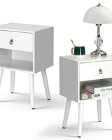 White Bedside Table with Drawer & Wood Legs - Image 4