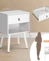 White Bedside Table with Drawer & Wood Legs - Image 5