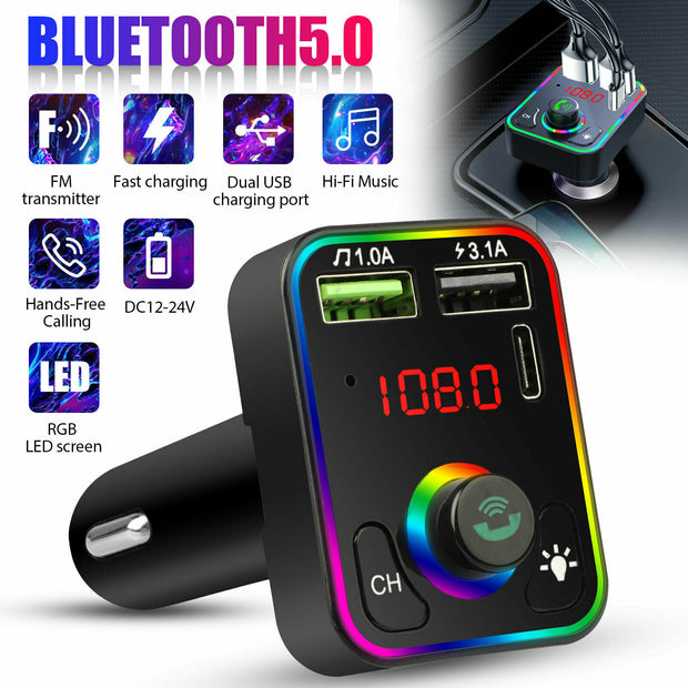 Bluetooth 5.0 Car FM Transmitter with USB Charger