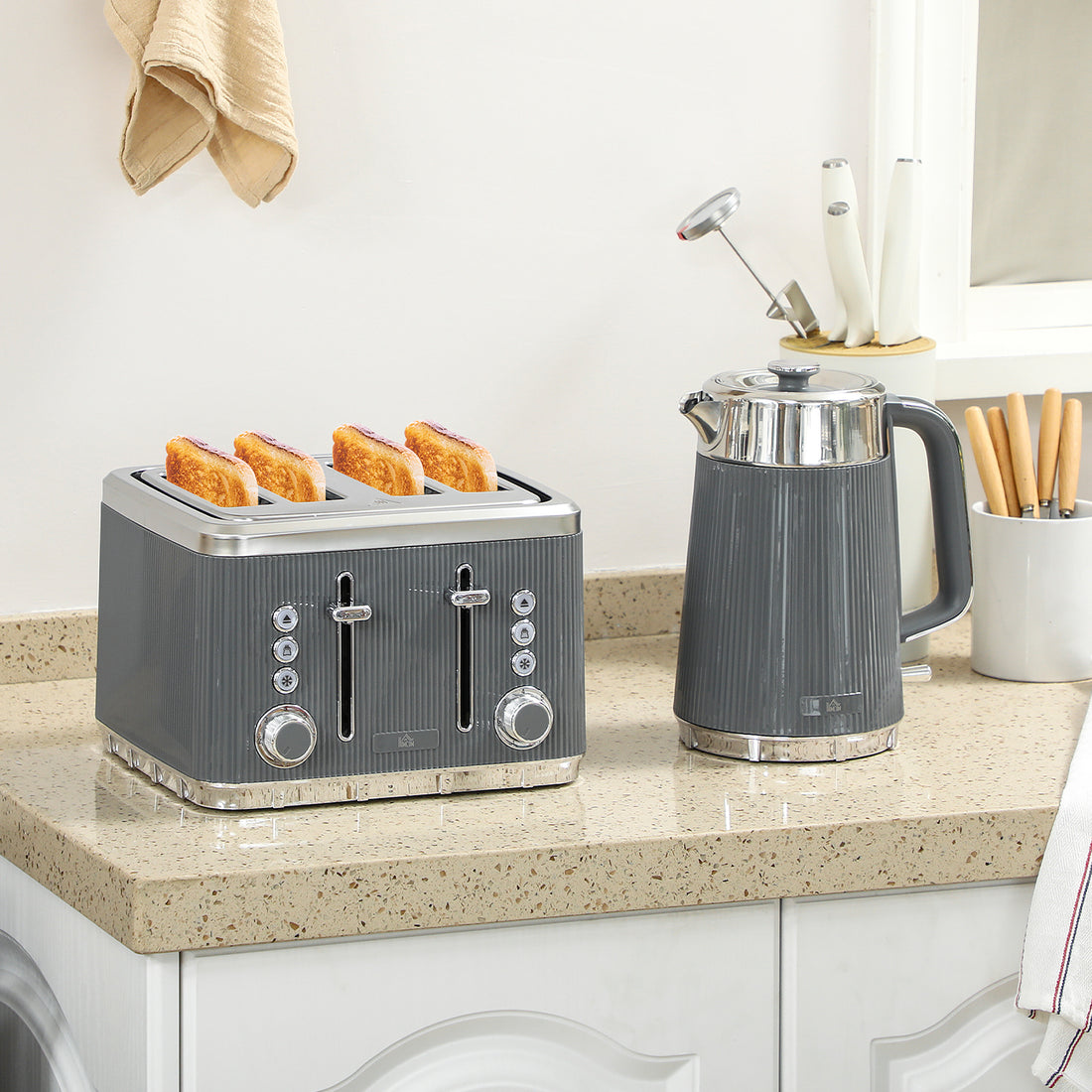 Fast-Boil Kettle & Wide-Slot Toaster Set