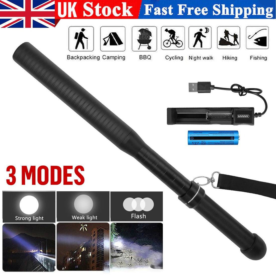 USB Rechargeable LED Flashlight Set - 3 Mode