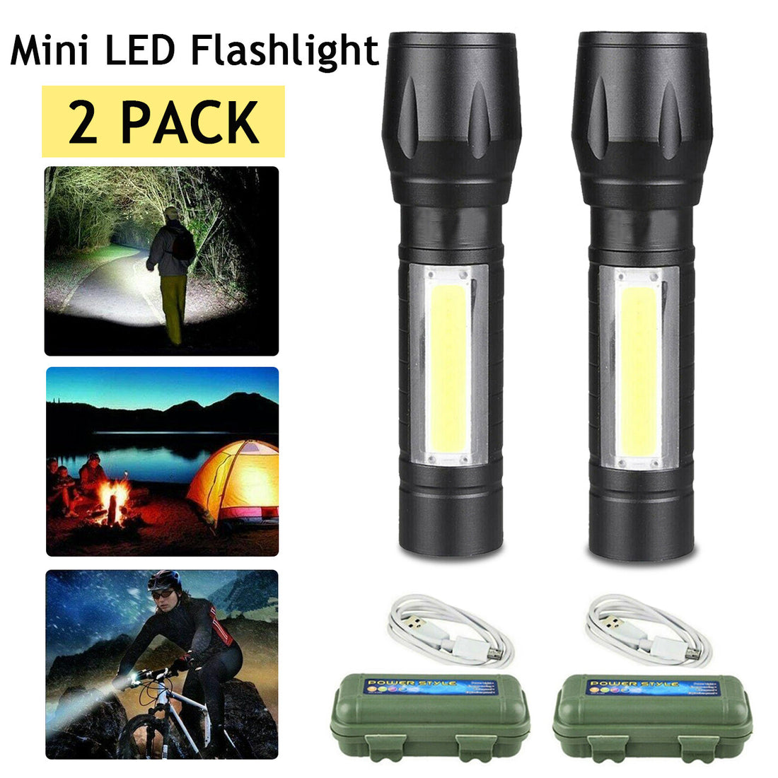 2-Pack Mini Zoomable LED Flashlight - Work Light