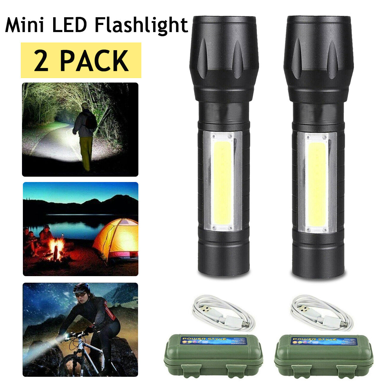 2-Pack Mini Zoomable LED Flashlight - Work Light