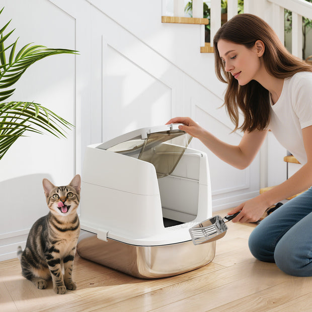 Hooded Cat Litter Box with Swing Door
