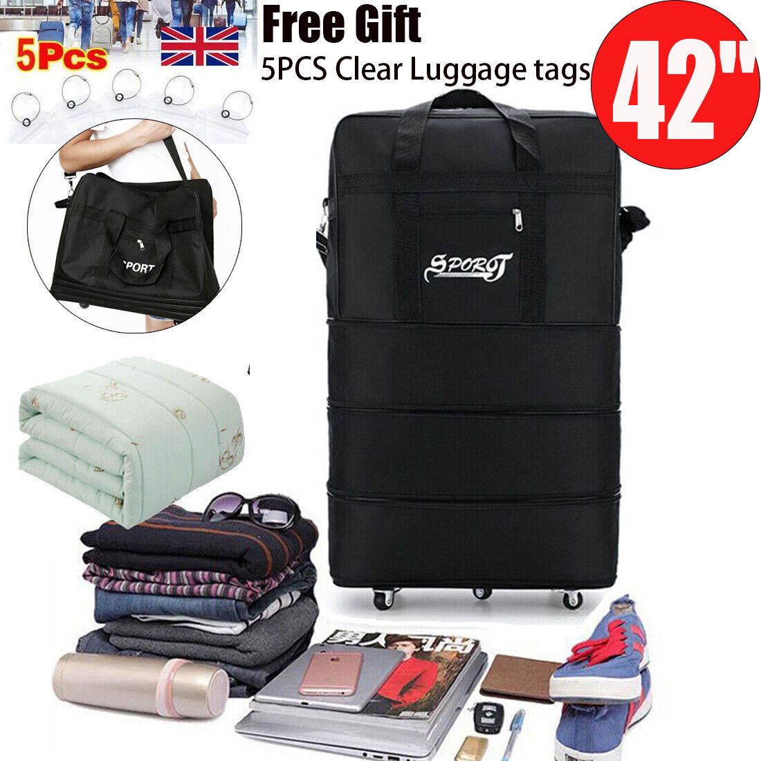 42" Extra Large Lightweight Luggage Trolley Bag