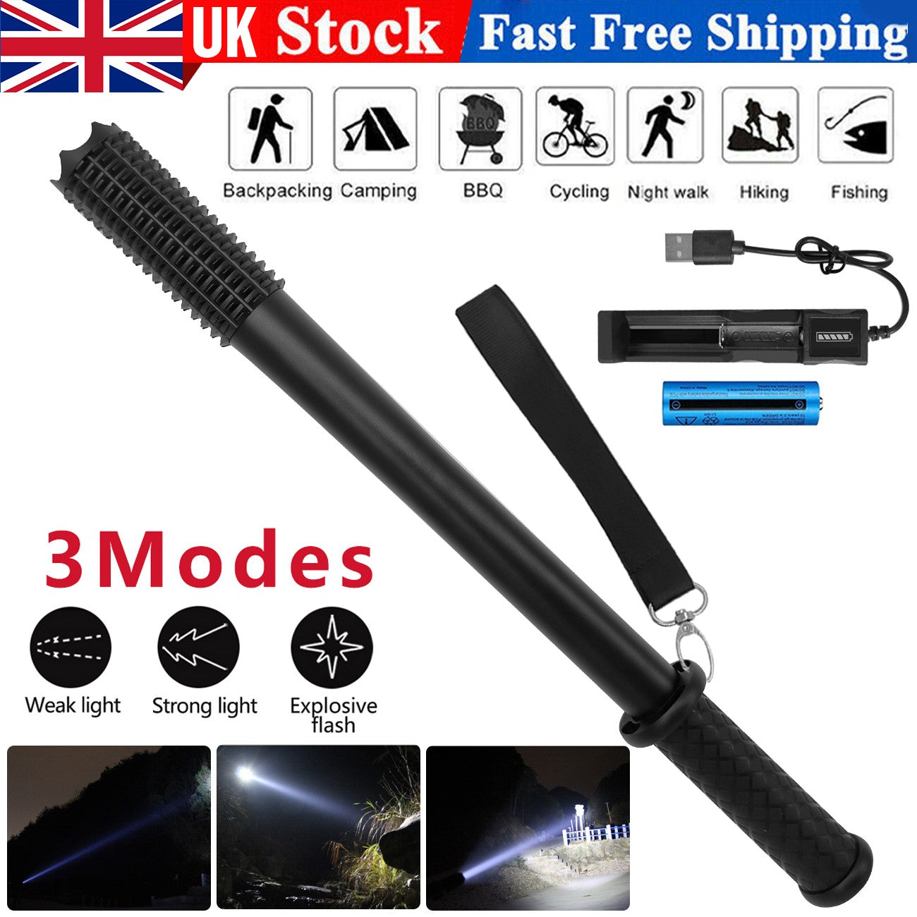 USB Rechargeable LED Security Torch Set - 3 Mode